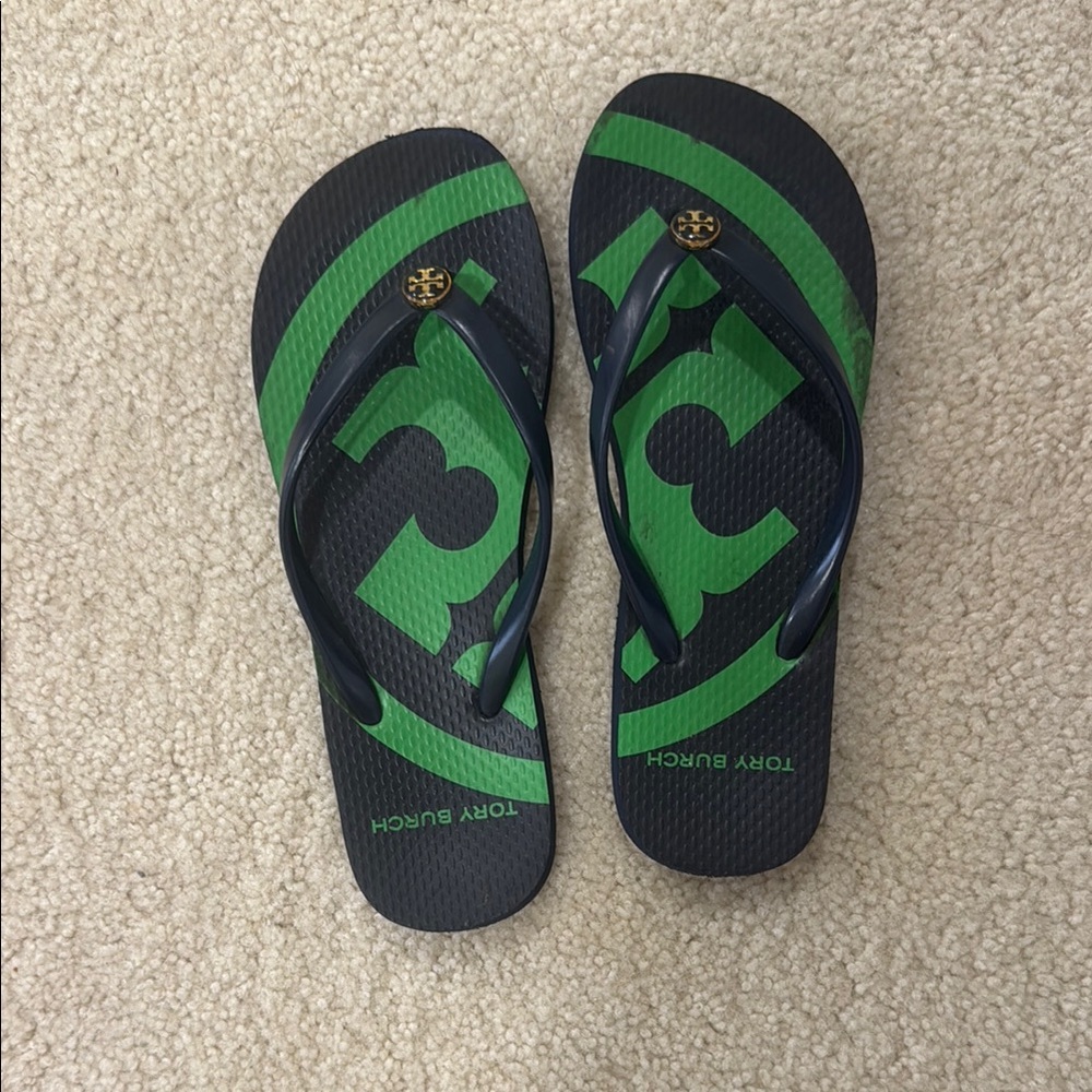Tory Burch Green and Black Flip Flops